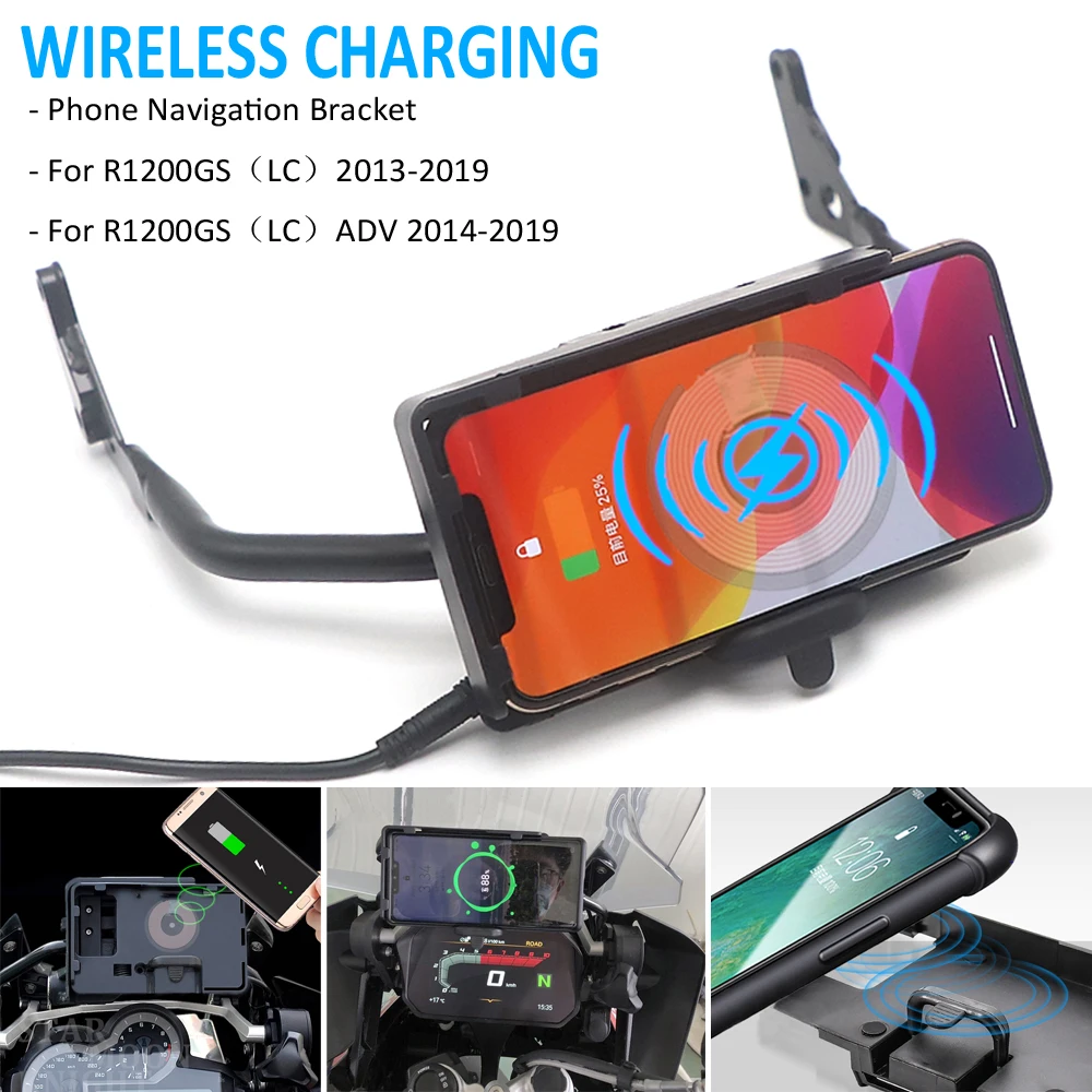 

For BMW R1200GS R 1200 GS LC Adventure ADV 2013-2019 Motorcycle GPS Mobile Phone Holder Navigation Bracket Wireless Charging