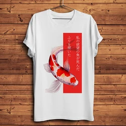 Red-white Koi Nishikigoi fish funny tshirt Men summer new White Casual short sleeve T Shirt Unisex kawaii streetwear tee