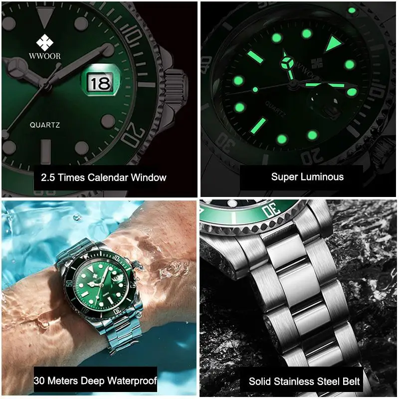 WWOOR-Reloj de pulsera deportivo para hombre, cronógrafo de lujo, de acero completo, resistente al agua, automático, con fecha, de cuarzo, para