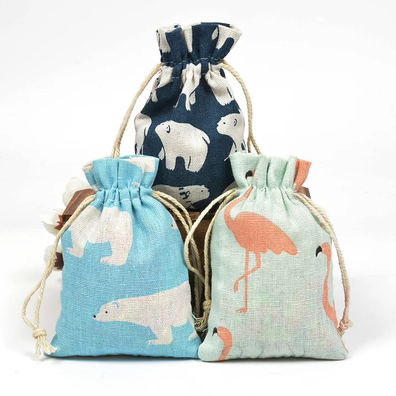 

50pcs Gift Bags for Children Cotton Canvas Pouch Drawstring Printing Small Candy Storage Bags Jewelry Packaging Pouches