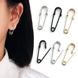 New Punk Style Hoop Earrings Hot Wholesale Hyperbole Safety Pin Pendant Rhinestone Clip Unisex Bijoux For Party Brincos