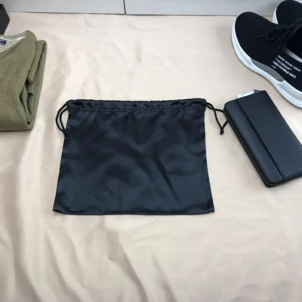 Large Silk Satin Drawstring Care Bag Custom Wigs Storage Dust Proof Packaging Pouch Black Reusable Sack Handbag Shoes Travel Bag