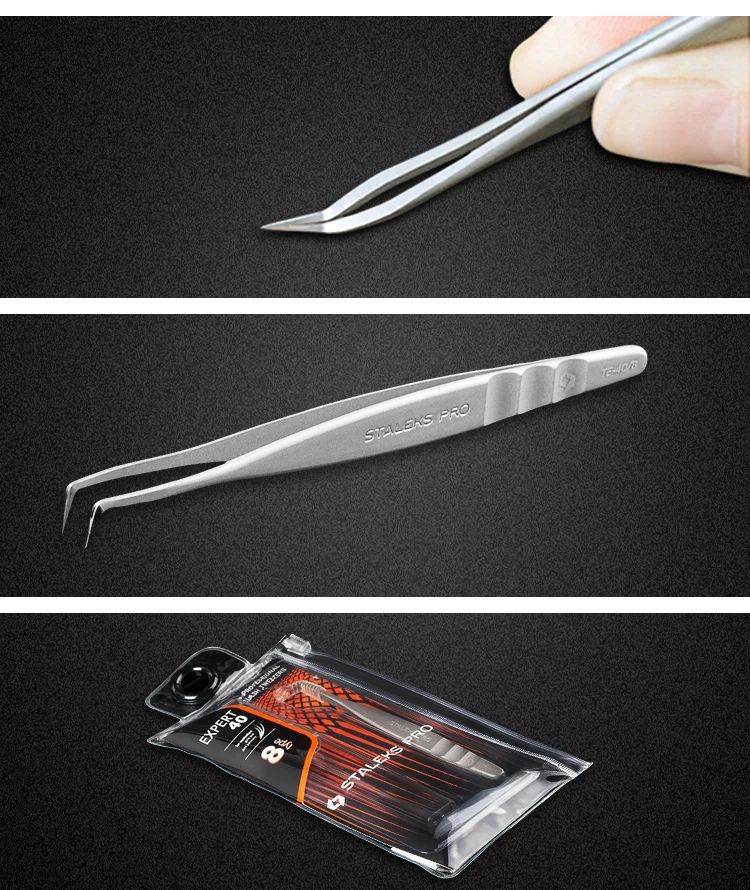 1pc STALEKS Pro High-precision Stainless Steel TE Series Straight Curved Tweezers Grafting Eyelashes Extension Makeup Tool