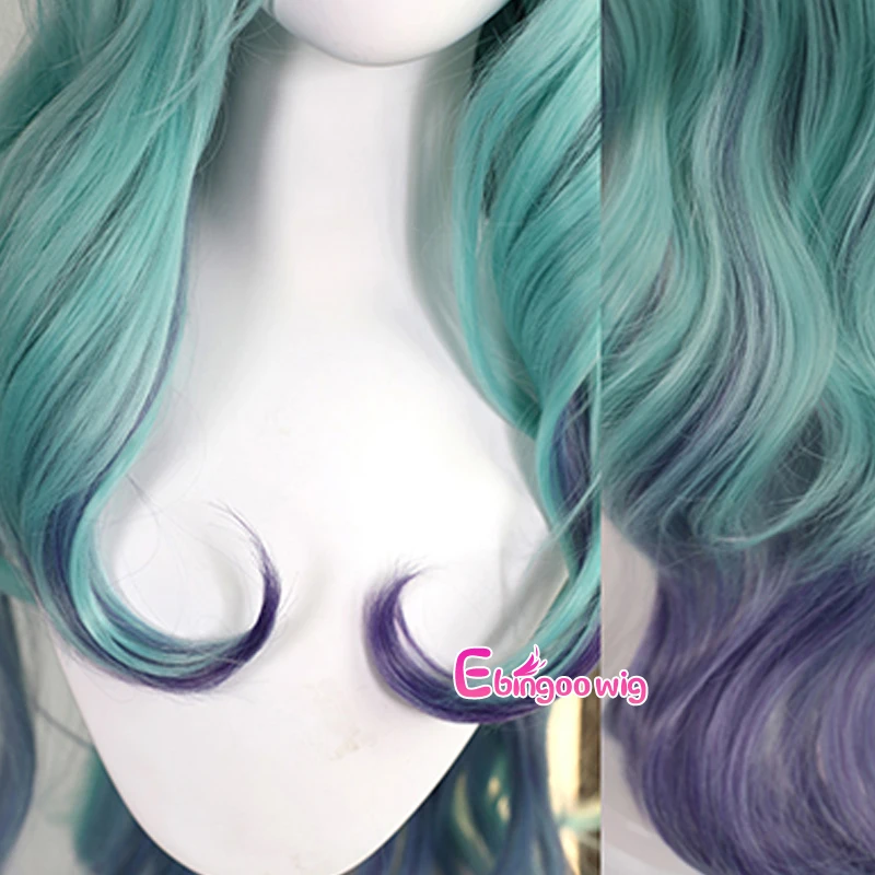 Ebingoo Synthetic Wig Game LOL KDA Seraphine Cosplay Wig Gradient Long High Temperature Resistance Hair Wigs For Hollaween Party