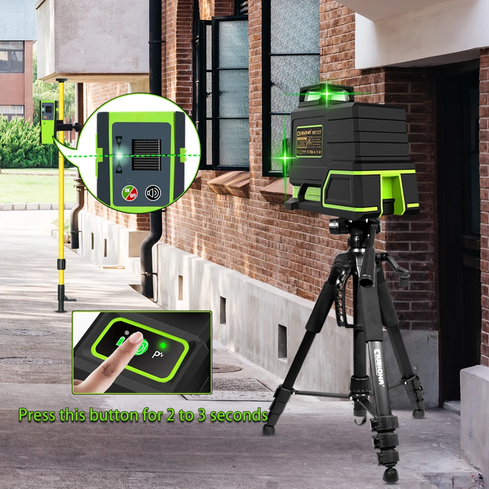 CLUBIONA ME12T 3D 12 Line Green Laser Level Horizontal Vertical Cross-Line Self-leveling Remote Control 5200mAh Li-ion Battery