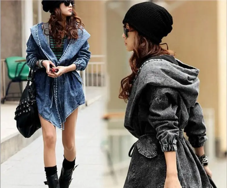 

Denim Trench Coat For Women Autumn Loose Long Coat WomentDouble-Breasted Loose Jeans Trench Coat Windbreaker Manteau Femme