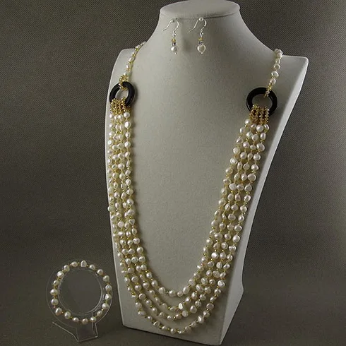 

New Terisa Pearl Jewellrey Set 5 Rows 18'' Or 36'' Long Or Short Unique Crystal Agates Baroque Pearl Necklace Bracelet Earrings