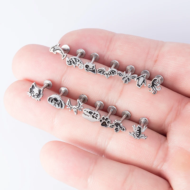 1PC 16G Stainless Steel Animal Style Labret Monroe Lip Ring Cute Ear Studs Tragus Helix Cartilage Earring Stud Piercing Jewelry