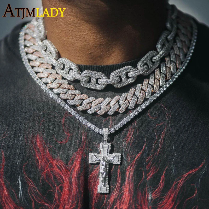 

19MM Bling Coffee Bean CZ Paved Choker Link Chain Necklaces For Men Iced Out Sparking Cubic Zirconia HIP HOP Jewelry