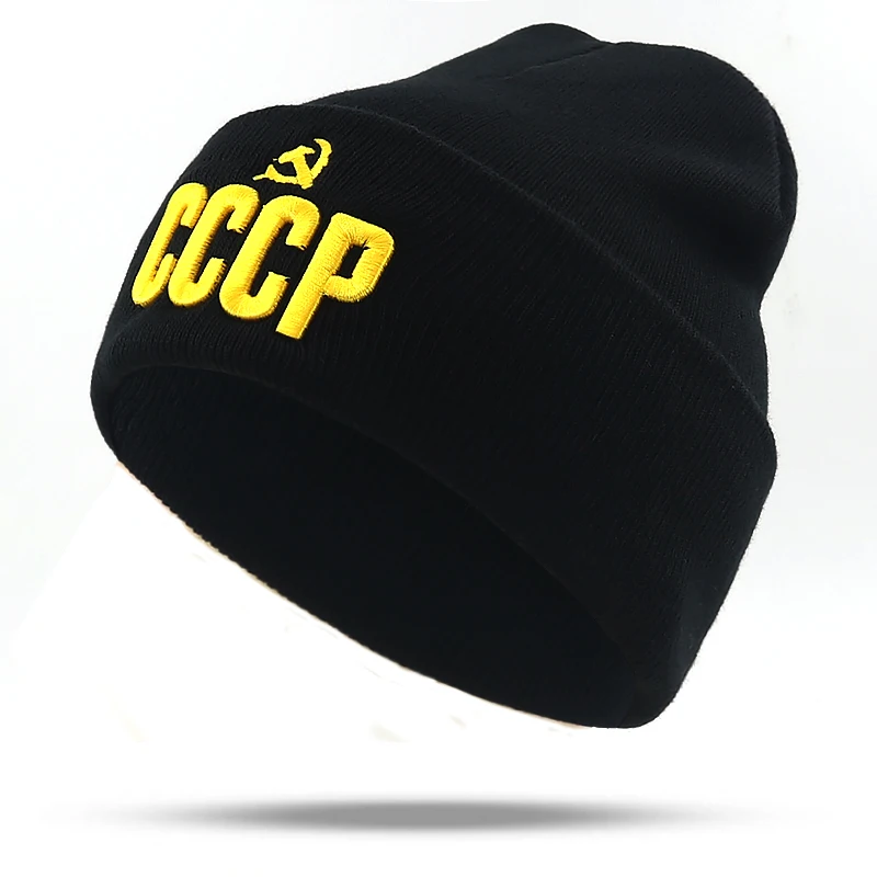 3D embroidery CCCP USSR knitted beanie cap flexible cotton bone casual caps women fashion beanies men winter hats warm wholesale