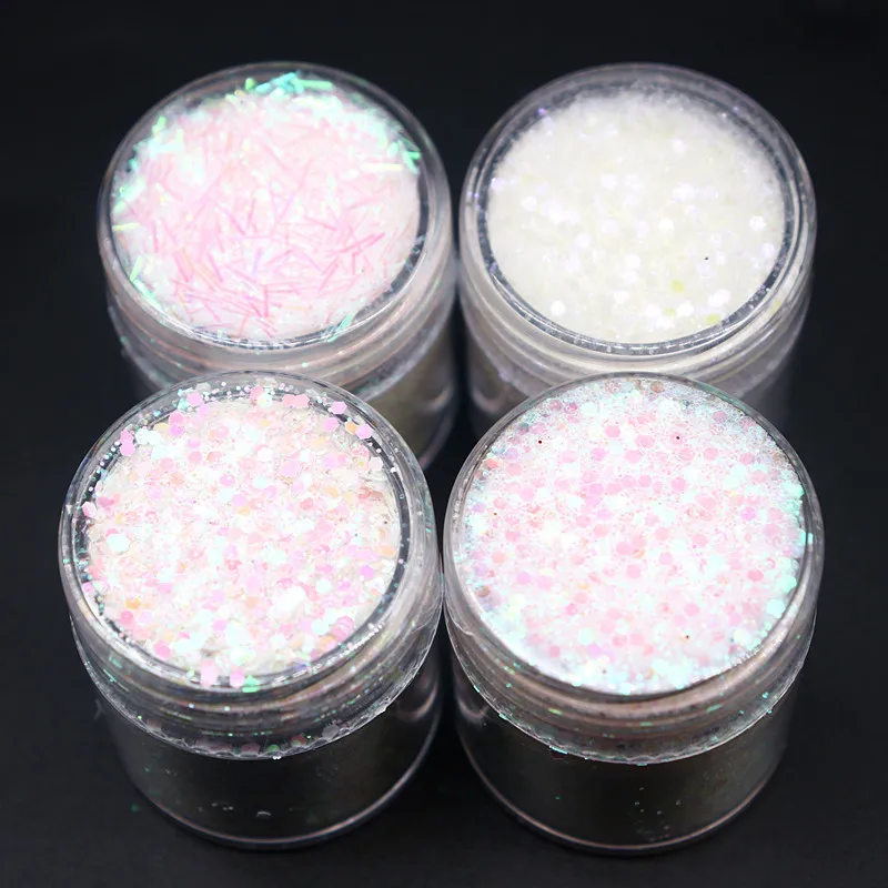 1 Can 10ml Holographic Nail Polish Sequin Candy Color Mixed Size Series Set Glitter Powder for DIY Nail Polish Decoration Art