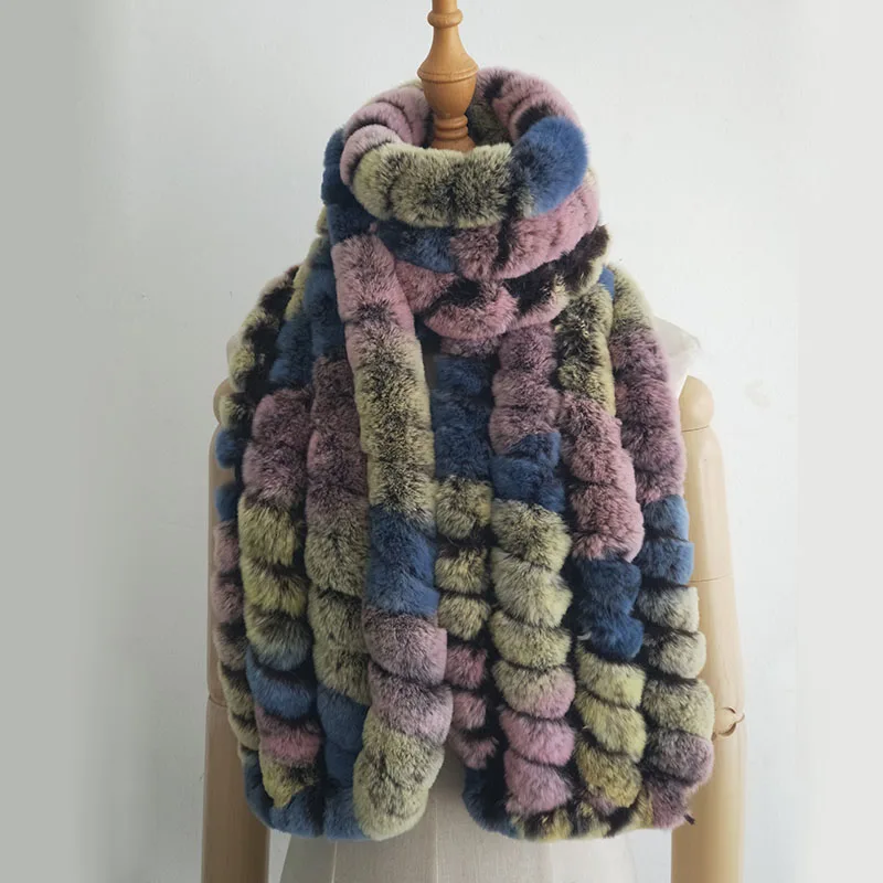 

Women Genuine Rex Rabbit Fur Scarf Winter Warm Soft Long Real Fur Scarves Female High-Quality Multi Color Neck Warmer Femme