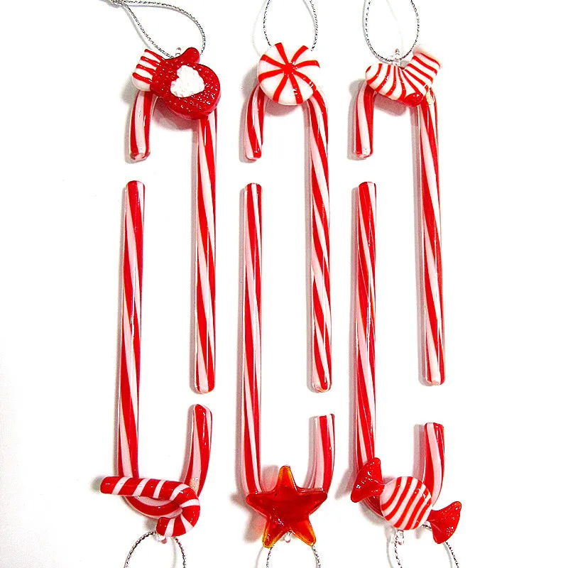 Hanging Christmas Candy Cane Ornament Festival Party Xmas TREE Decor Supplies Creative Handmade Glass Crutch Pendant Accessories