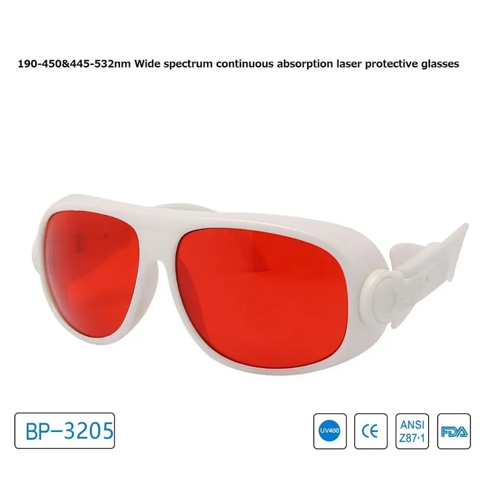 Genuine 190-450&445-532nm Wide spectrum continuous absorption laser protective glasses red lens