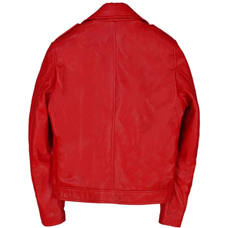 New Arrival 2023 Women\'s Genuine Leather Motorcycle Coat & Jacket for Female Ladies Turn-down Collar Red Black xxxxl 3xl 4xl
