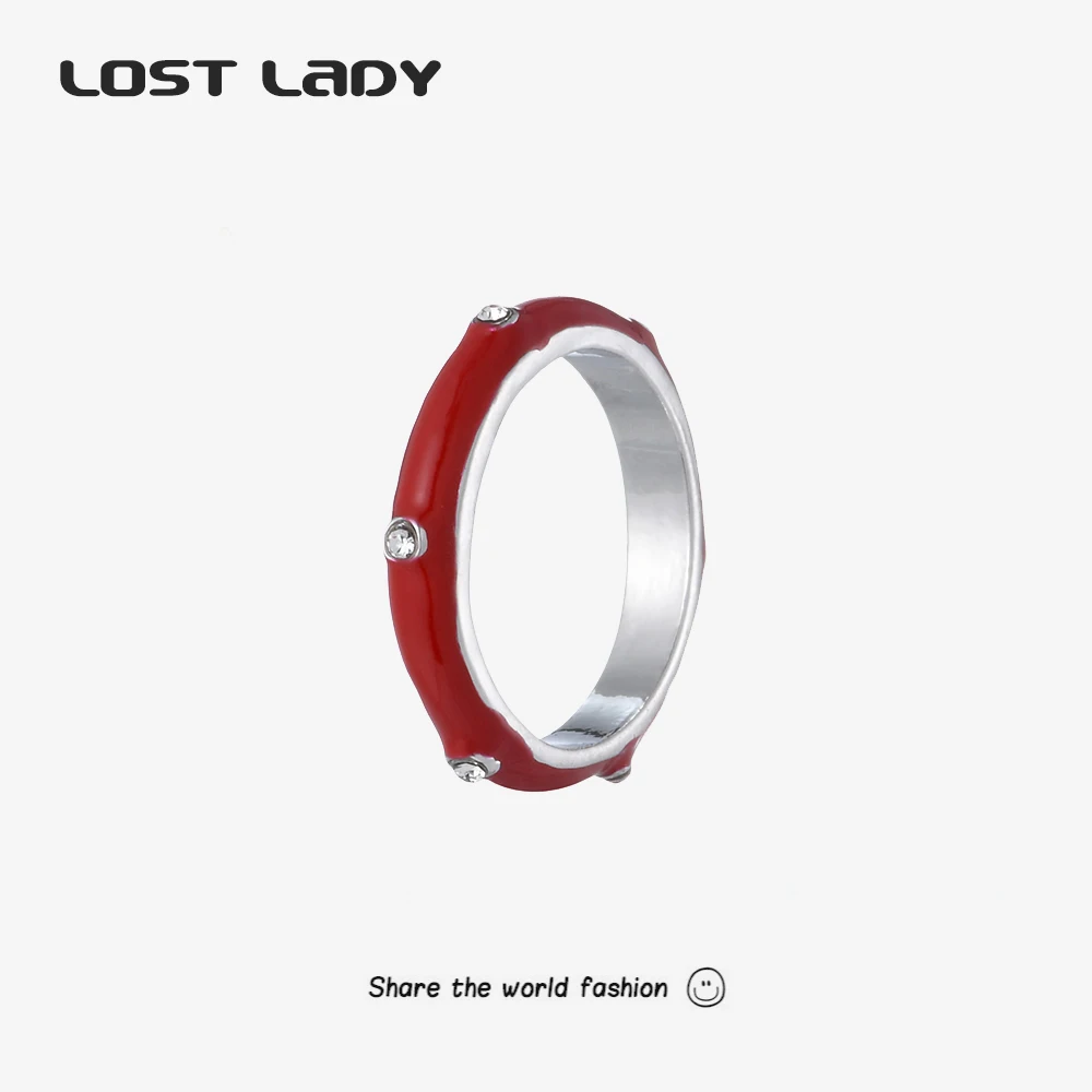 Lost Lady Fashion Zircon Surround Rings For Women Simple Enamel Alloy Multicolor Finger Rings Wholesale Accessories Party Gifts