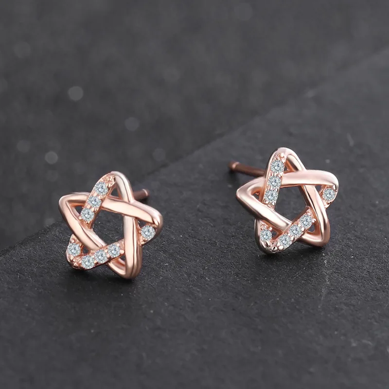 

SA SILVERAGE S925 Pure Silver Pentameron Earrings Silver Star Zircon Rose Gold Color Earrings Korean Earrings Silver Jewelry