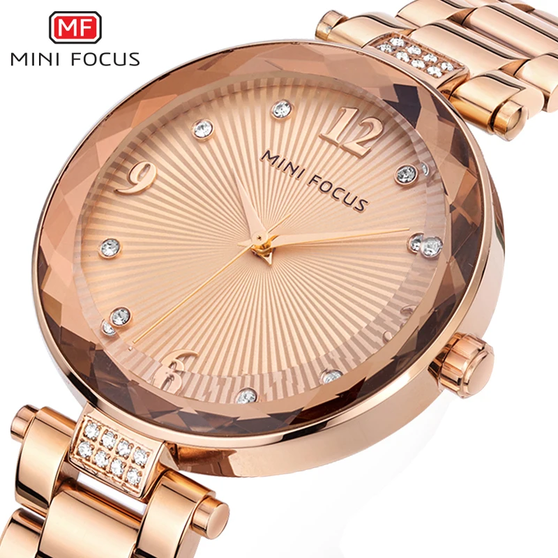 

MINI FOCUS Crystal Gold Clock Women Ladies Famous Top Brand Luxury Quartz Watch Female New Time Montre Femme Relogio Feminino