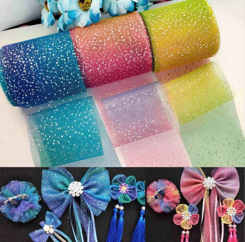 25Yards 6cm Silver Dot Tulle Soft Iridescent Mesh Ribbon DIY Handmade Craft Tutu Bowknot Wedding Birthday Deco Fabric Supplies