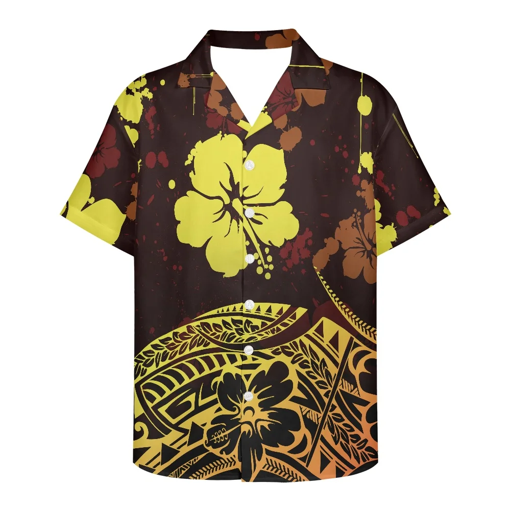

Hycool Custom Brand Men's Slim Fit Formal Shirt Polynesian Tribal Hawaiian Flower Printing Fashionable Men's Hawaiian Shirt