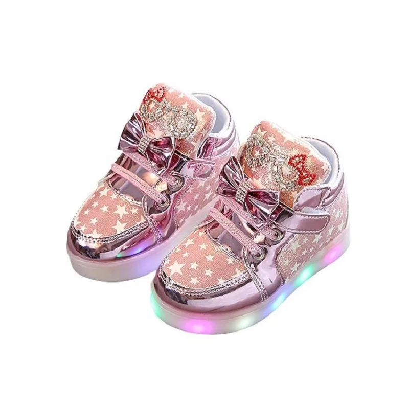 New Spring Autumn Children shoes LED lights children luminous shoes girls colorful diamond shoes with lights cartoon baby shoes