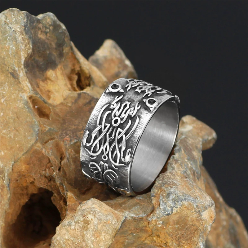 Nordic Retro Ring Stainless Steel Viking Amulet Rune Ring Men Women Punk Solid Pattern Wide Rings Fashion Jewelry Gift Wholesale