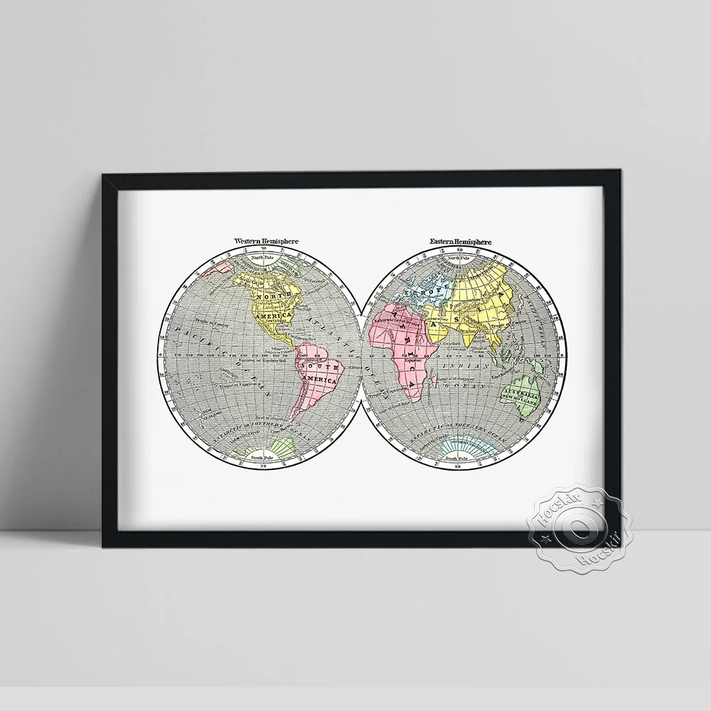 World Map Geography System Prints Poster, Large Size Hemisphere Vintage Art Wall Stickers, Student Schools Office Home Decor