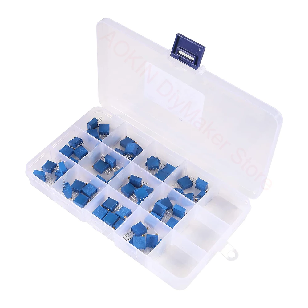 60pcs 100 to 500K ohm 12 Values 3296W Multiturn Trimmer Potentiometer Assortment Kit