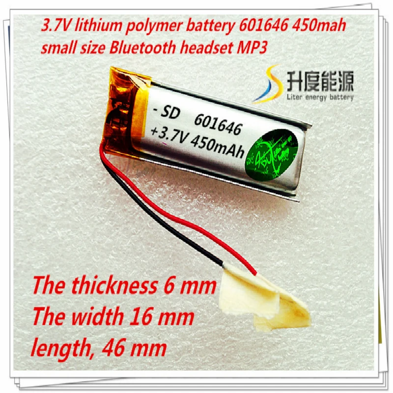 

3.7V lithium polymer battery 601646 450mah tablet battery Bluetooth headset MP3 MP4 MP5 battery