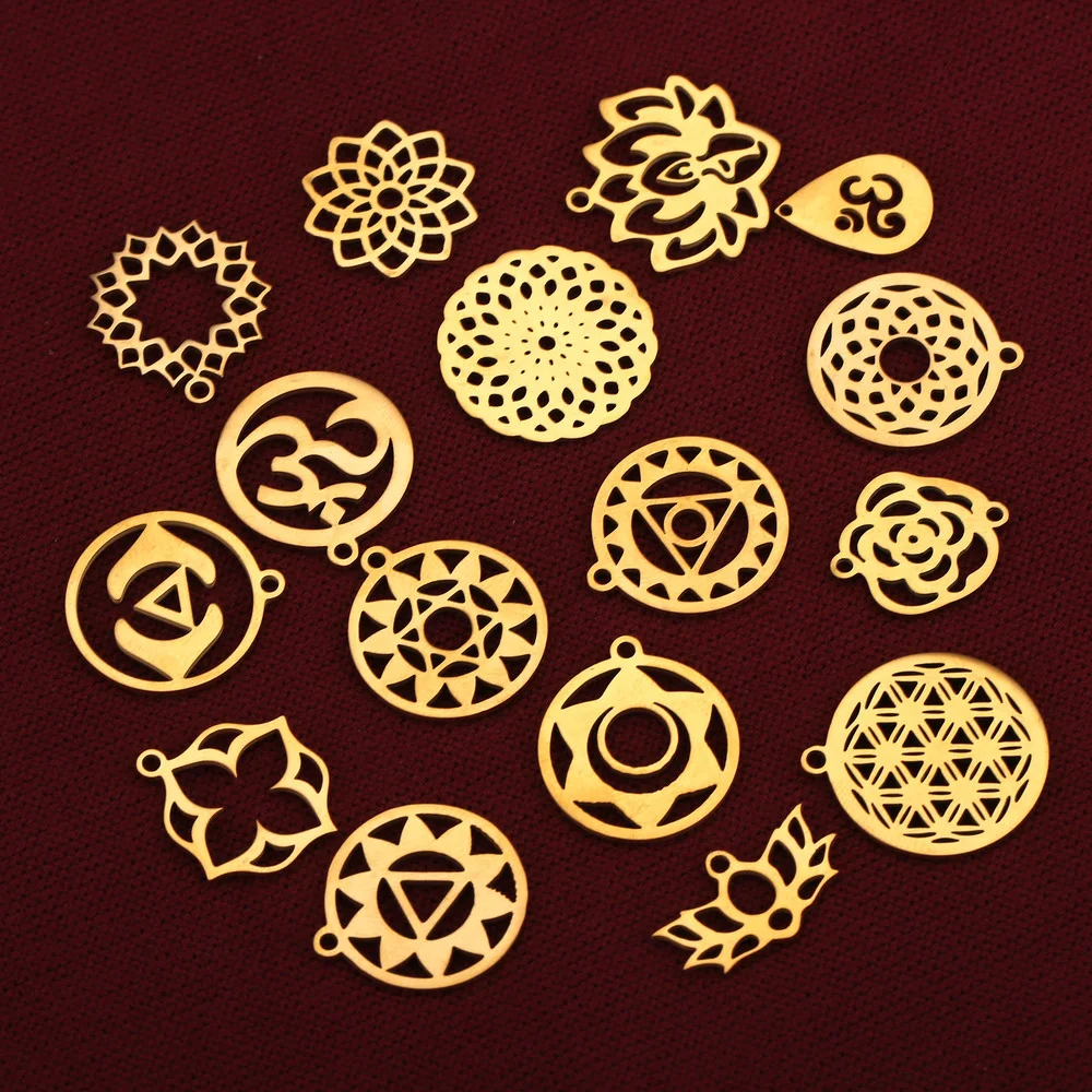 5 sztuk/partia joga lotosowa czakra DIY Charms hurtownia Tag ze stali nierdzewnej Hollow kwiat lotosu złącza biżuteria wisiorek Making — zdjęcie 3
