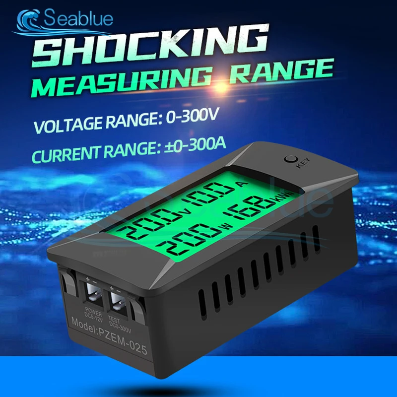 DC 0-300V Digital Display Voltage Current Meter Power Electric Energy Consumption Tester Built-in 50A 100A 200A 300A Shunt