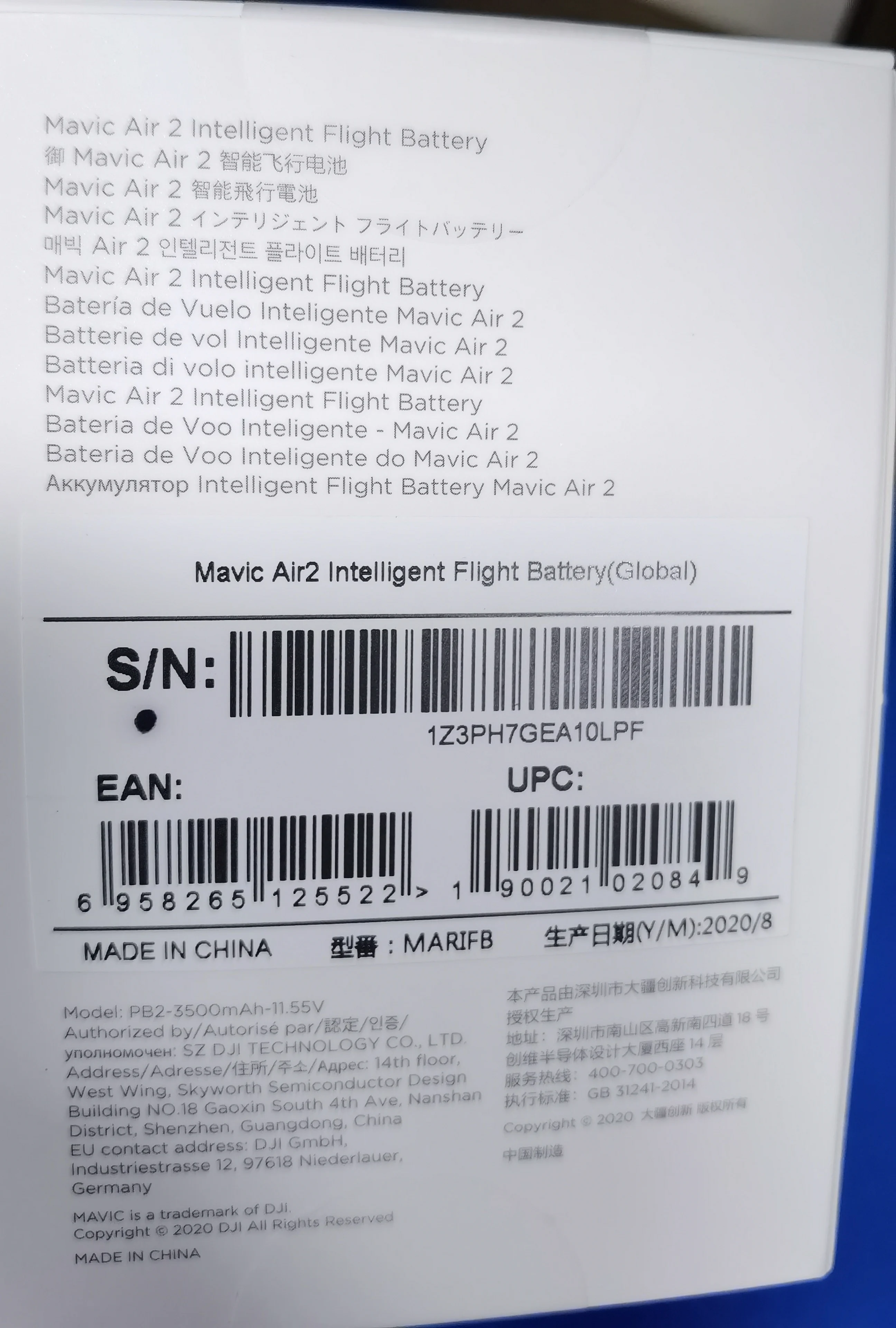 Original DJI Mavic Air 2 Battery 3500mAh Battery High-energy 34 Minutes Flight Time Battery For Mavic Air 2S/2 Universal Drone
