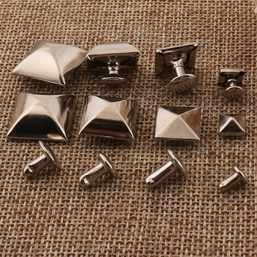 50 sets Double Cap Rivets 17mm/15mm/12mm/7mm Silver Square Double Cap  Studs Leather Craft Rivet Fastener Snaps Prong Studs