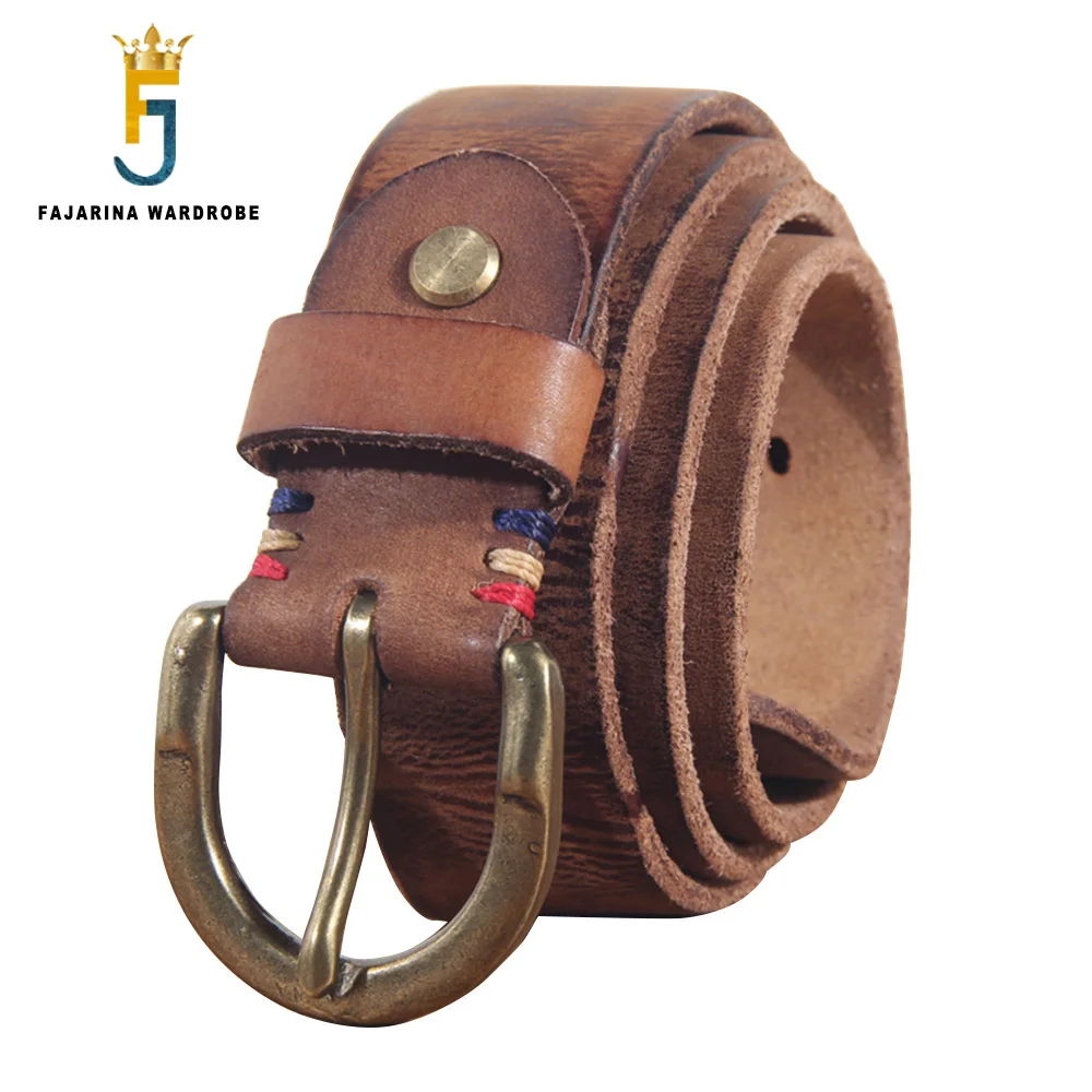 FAJARINA Top Quality 100% Cowskin Leather Men‘s Retro Brass Pin Buckle Cowhide Accessories Casual Belts for Men 3.8cm N17FJ944