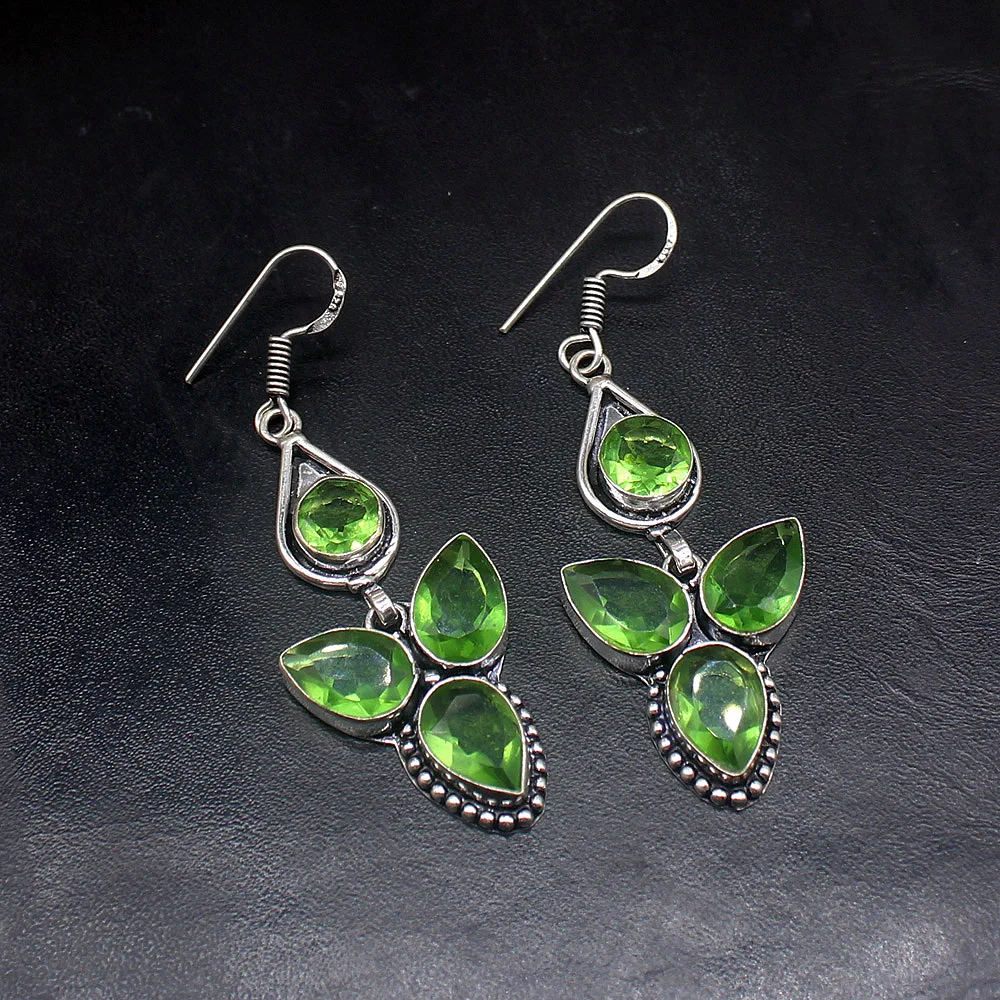 Gemstonefactory Big Promotion Single Unique 925 Silver Antique Green Peridot Women Ladies Gifts Dangle Drop Earrings 20211789