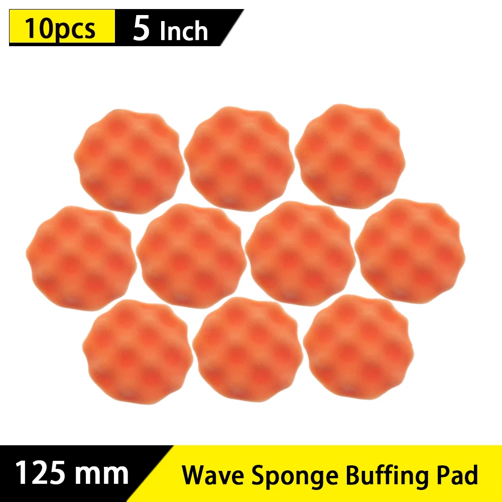 10Pcs 5Inch Wave Sponge Buffing Waxing Pad Polishing Tool for Car Polisher Orange Buff Pads 125mm Buffing Pads Polishing