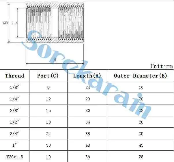 Rohrverschraubungen aus Edelstahl 304, 1/8 Zoll, 1/4 Zoll, 3/8 Zoll, 1/2 Zoll, 3/4 Zoll, 1 Zoll BSP, M20 x 1,5 mm Innengewinde-Adapter, 30 MPa, 4284 PSI – Detail 1