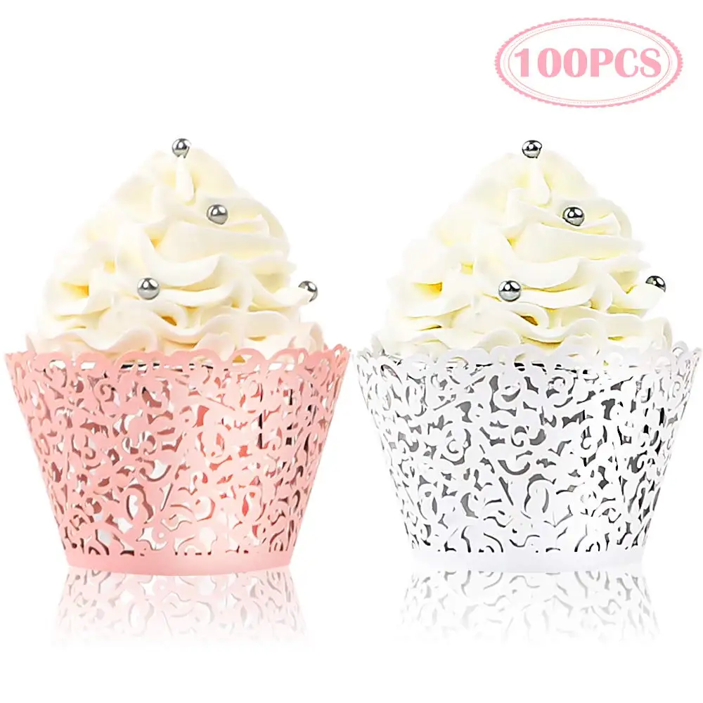 100pcs/pack Lace Cupcake Wrapper Laser Baking Cup Liners Holders Muffin Case Trays for Wedding Baby Shower Birthday Party