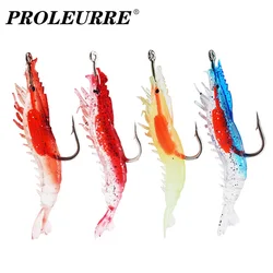 4pcs/Lot Luminous Shrimp Fake Baits Soft Simulation Prawn Lure Fishy Smell Artificial Trout Bait Single Hook Sea Fishing Tackle