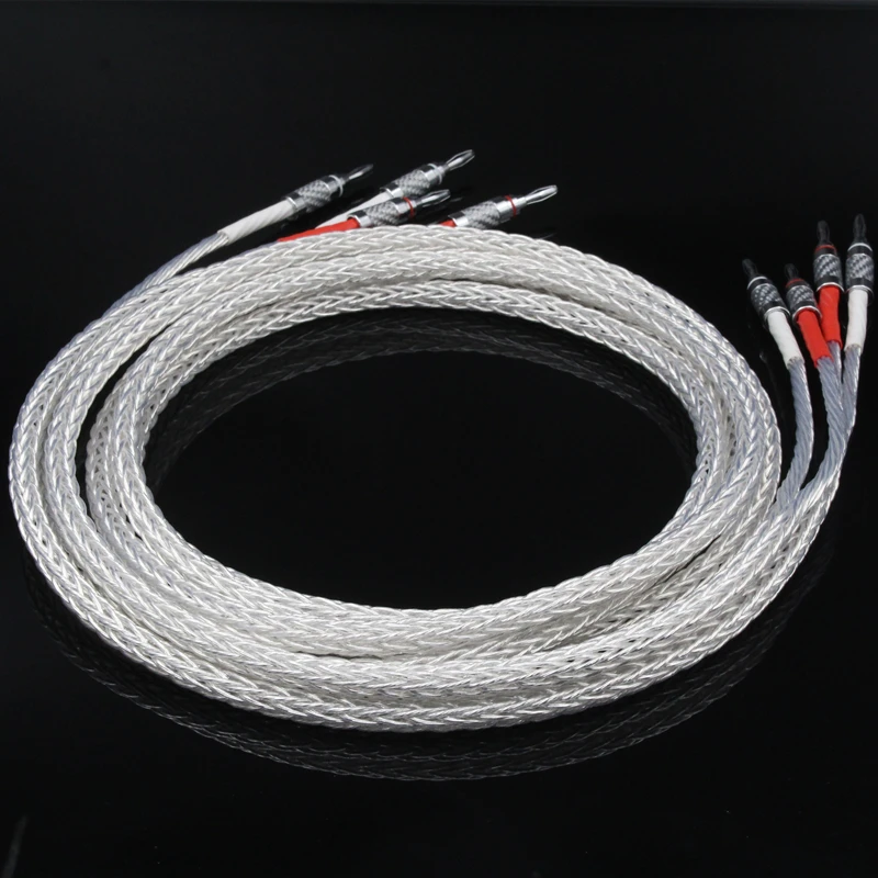 Pair 8ag OCC Silver-plated Hifi Speaker Cable High Performance Speaker Amplifier Sound Connecting line with Banana Plug