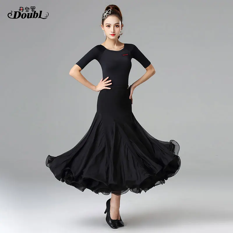 DOUBL new puffy style ballroom dance skirt long waltz dress tango practice skirt popular danceing clothes evening party black