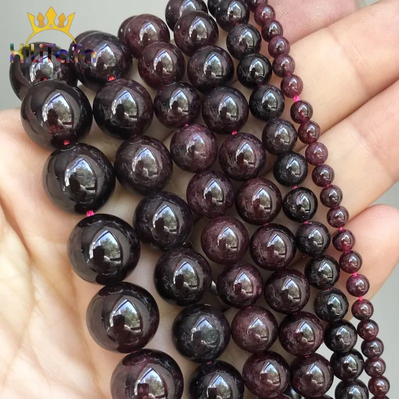 Natural Dark Red Garnet Beads Round Loose Stone Beads For Jewelry Making DIY Bracelet Necklace Accessories 15'' 4/6/8/10/12mm