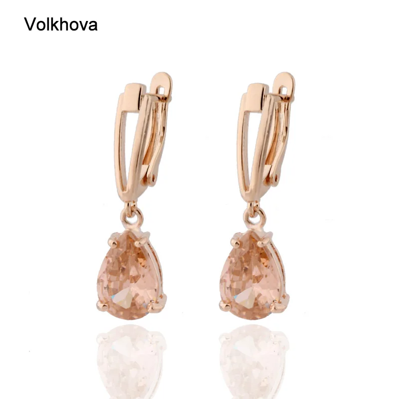 Luxury Quality Jewelry Cubic Zirconia Rose Gold Color Earrings for Women Water Drop Earrings Korean Style Dangle Earring