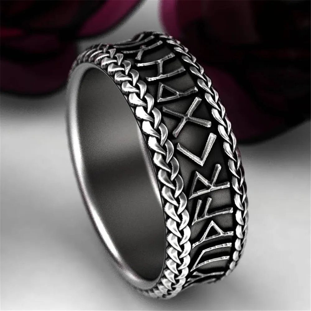 Vintage Men's Thai Silver Colour Ring Woven Character Ring Hip Hop Punk Ring Personality Birthday Gift Promise Jewelry