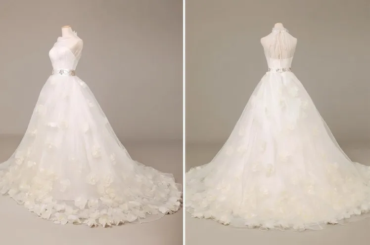 Frete grátis barato vestido de baile mais noiva 2021 novo vestido de noiva quente cinto alta pescoço flores vestido de noiva vestidos de casamento personalizados