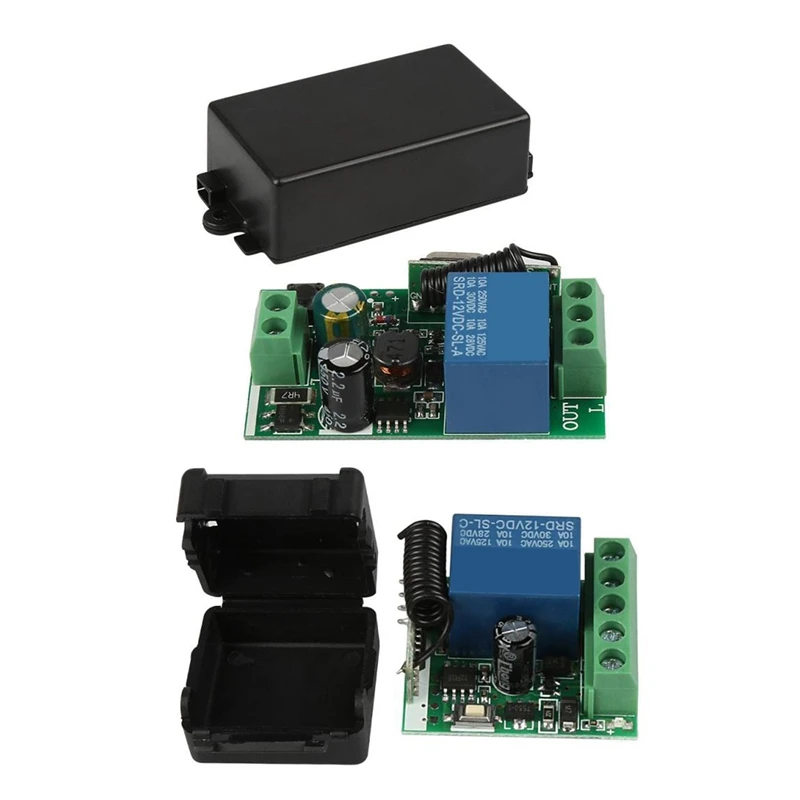 2 Pcs Universal 433 Mhz 1 Channel Remote Control Switch Mini Wireless Relay Receiver, DC 12V & AC 220V