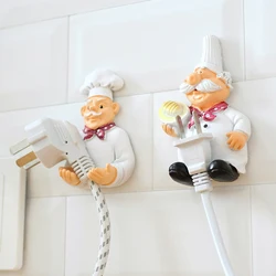 Cartoon Chef Plug Holder Power Cord Socket Hanger Organizer Wall Hanging Hook Resin Kitchen Hooks Gadgets Self Adhesive Creative