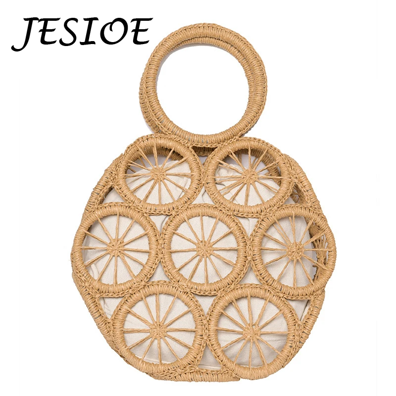 Fashion Rattan Hollow Round Straw Bags Wicker Woven Women Handbags Summer Beach Shoulder Crossbody Bags Casual Lady Hand Bag