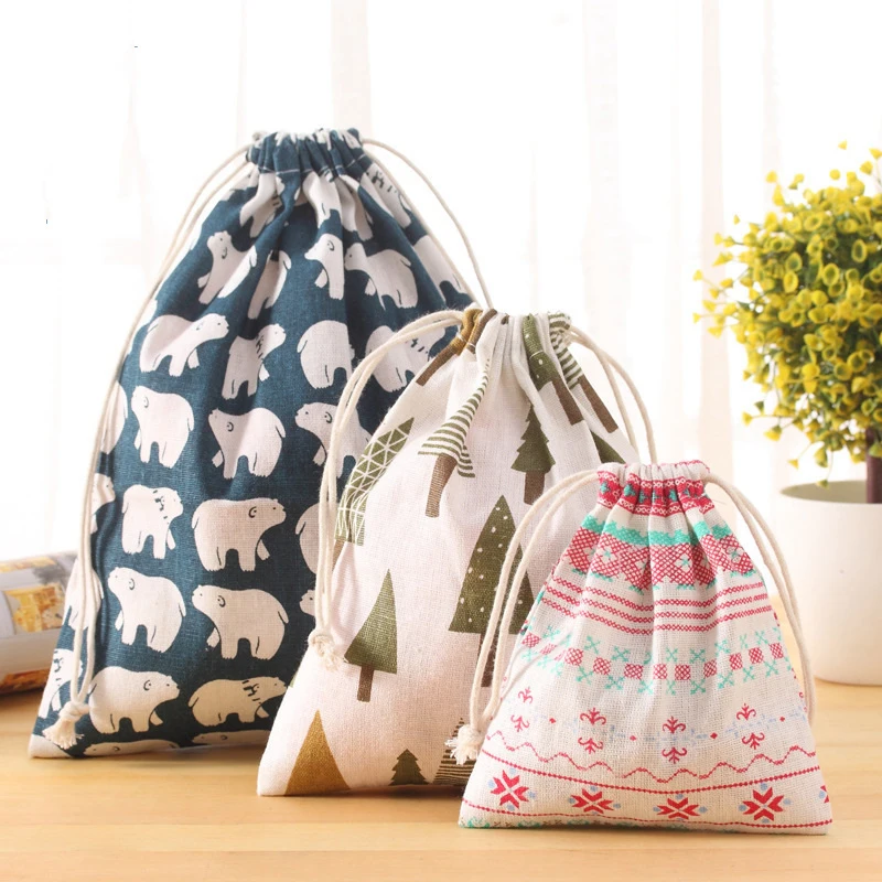 1Pcs Printed Cotton Linen Drawstring Storage Bags For Underwear Shoes Travel Storage Bags Clothes Sundries Organizer 3 Size