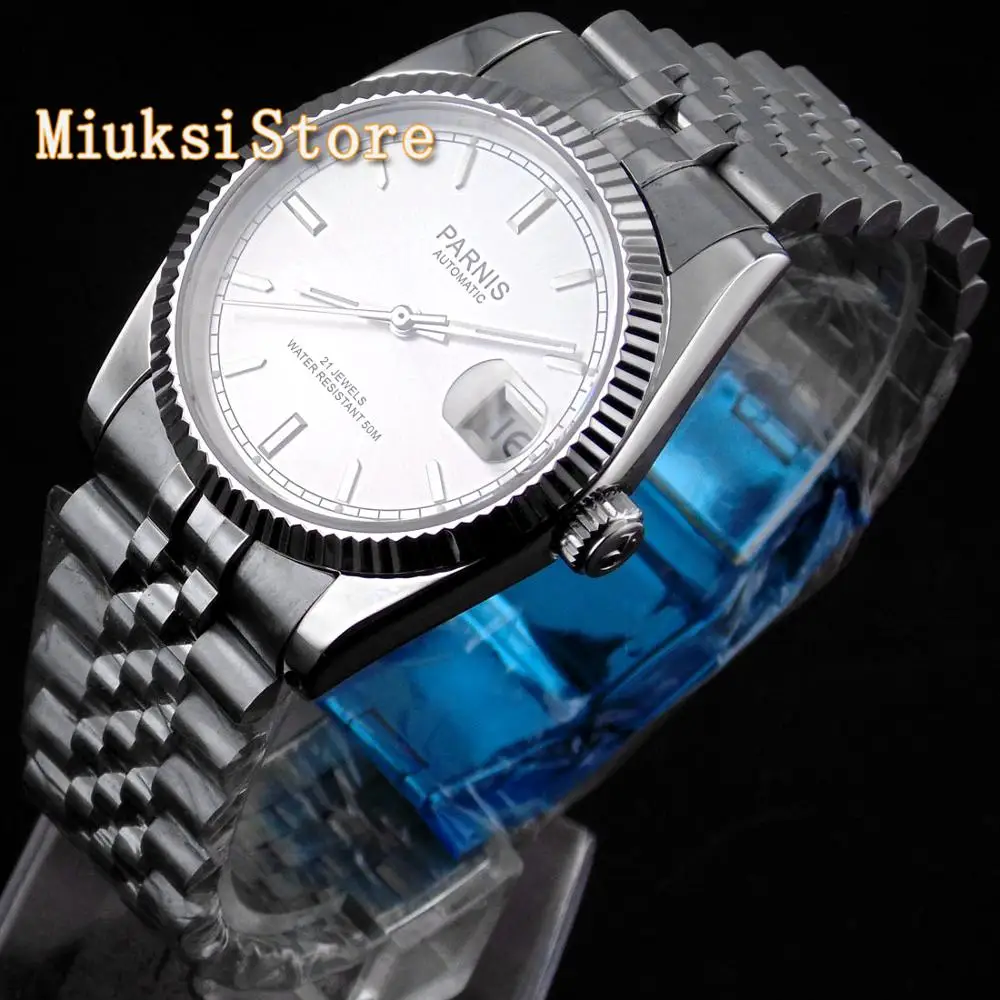 parnis 36mm top luxury watch sapphire glass  white color dial 21 Jewels miyota luminous marks automatic womens watch